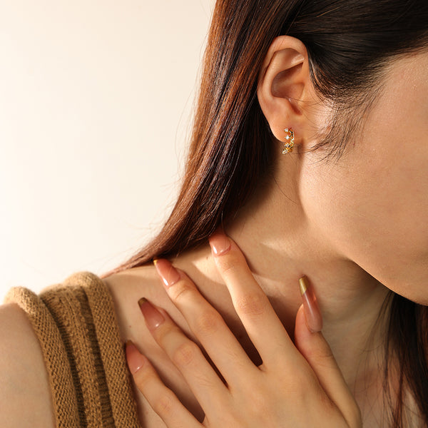 FE2848 925 Sterling Silver Geometric CZ Hoop Earring