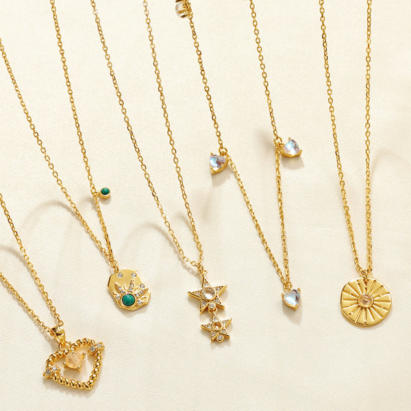 VFN0110 Double Star Moonstone CZ Necklace