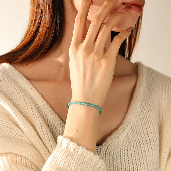 PB0129 925 Sterling Silver Ligh Bule Jade Beaded Bracelets