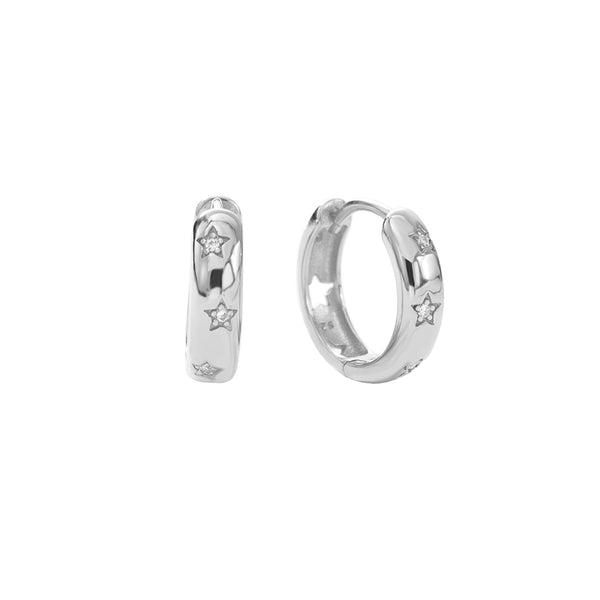 FE2836 925 Sterling Silver Cubic Zirconia Zirconia Star Hoop Earrings