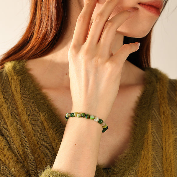 PB0114 Green Agate Charm Beaded Bracelet