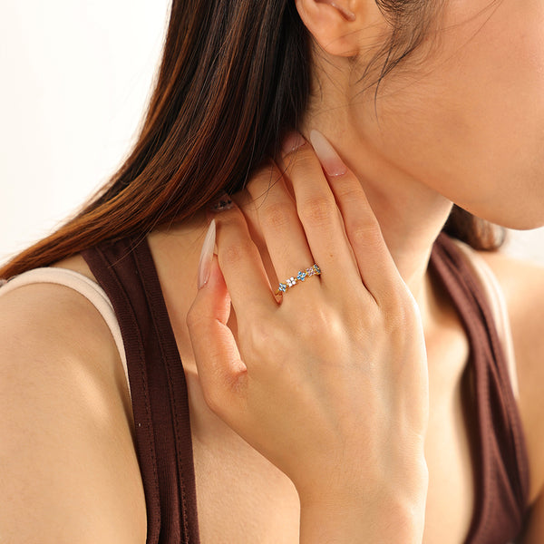 VFJ0148 Quartet Pink Blue Flower Cubic Zirconia Women Ring