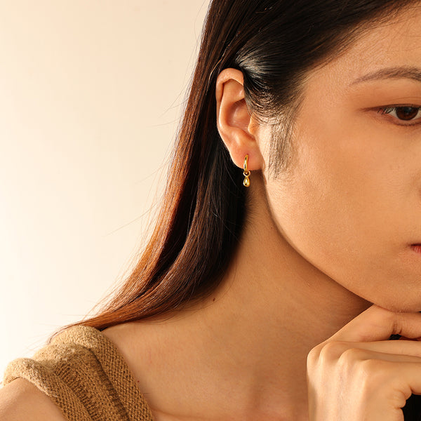 FE2898 925 Sterling Silver Bead Drop Hoop Earrings