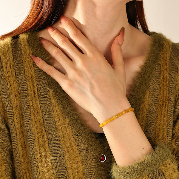 PB0128 925 Sterling Silver Yellow Jade Charm Beaded Bracelets