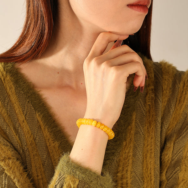 PB0148 925 Sterling Silver Yellow Jade Charm Beads Bracelet