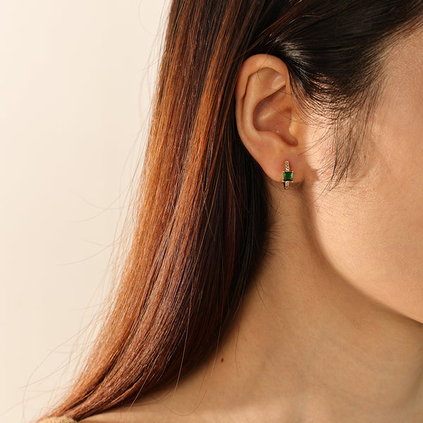 FE2279 925 Sterling Silver Princess Cut Cubic Zirconia Hoop Earrings