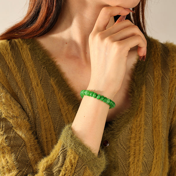 PB0144 925 Sterling Silver Green Jade Charm Beaded Bracelet