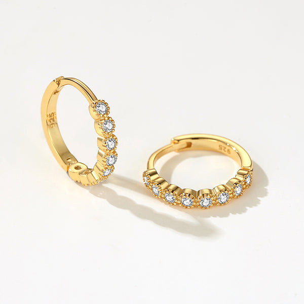 FE2123 FE2124 FE2125 925 Sterling Silver Bead Cubic Zirconia Hoop Earrings