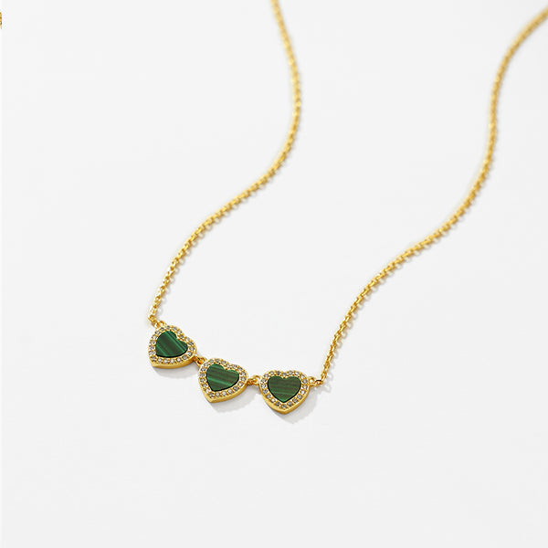 VFX0082 Triple Malachite Heart Neckalce