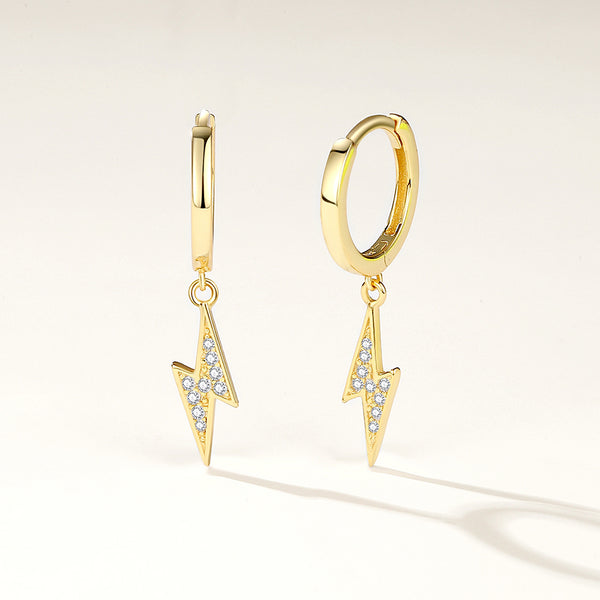 FE2201 925 Sterling Silver Full CZ Lightning Dangle Hoop Earrings