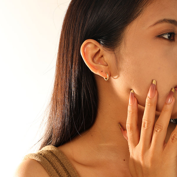 FE2867 925 Sterling Silver Zircon Pave Hoop Earrings