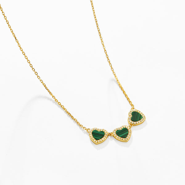 VFX0082 Triple Malachite Heart Neckalce