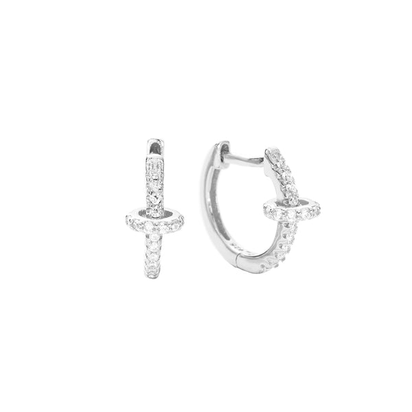 FE2885 925 Sterling Silver Pave Locking Hoop Earrings