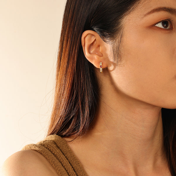 FE2907 925 Sterling Silver Pave Zirconia Hoop Huggie Earrings