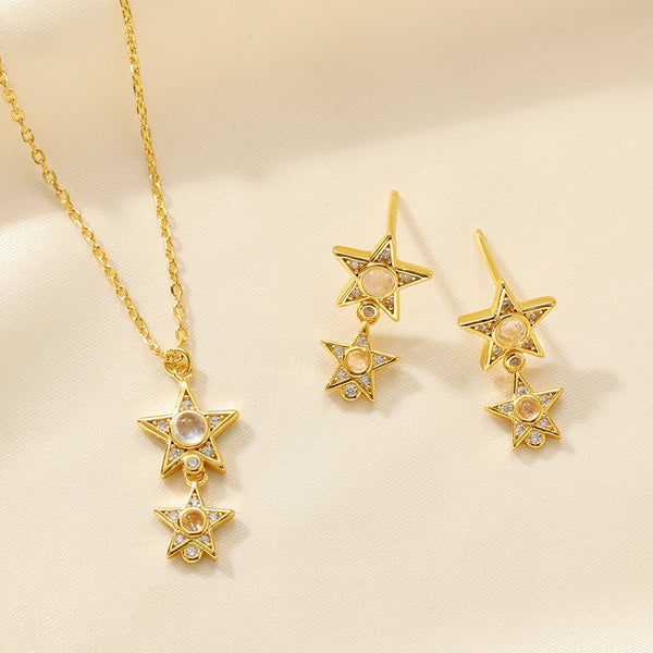 VFE0109 Double Star Moonstone CZ Stud Earring
