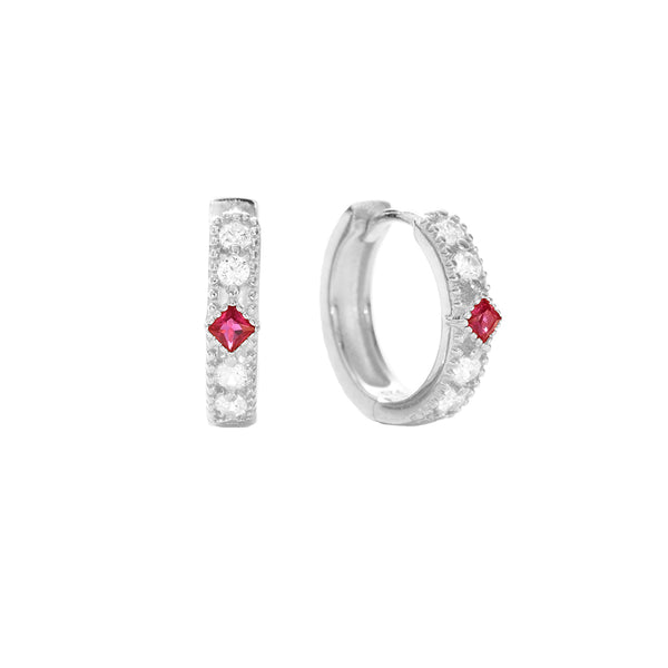 FE2907 925 Sterling Silver Pave Zirconia Hoop Huggie Earrings