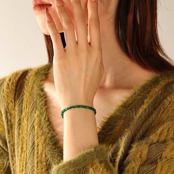 PB0124 925 Sterling Silver Green Jade Beaded Bracelets