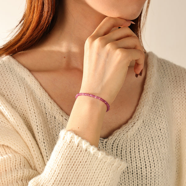 PB0125 925 Sterling Silver Pink Jade Bead Women Bracelets