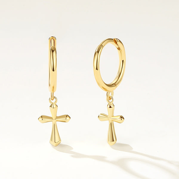 FE2136 925 Sterling Silver Simple Polished Cross Dangle Earrings