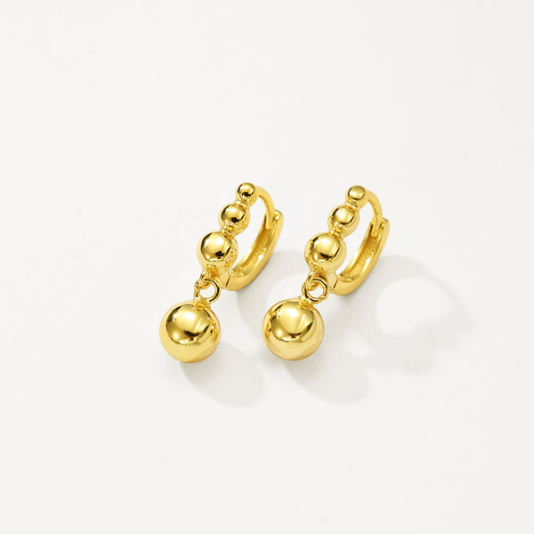 FE2797 925 Sterling Silver Bead Hoop Ball Dangle Earring