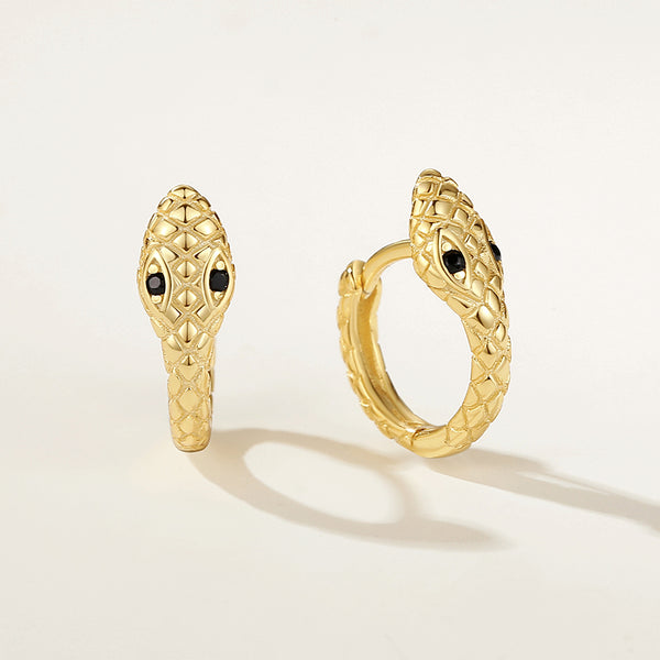 FE2167 925 Sterling Silver Black Eye Pleated Snake Hoop Earrings