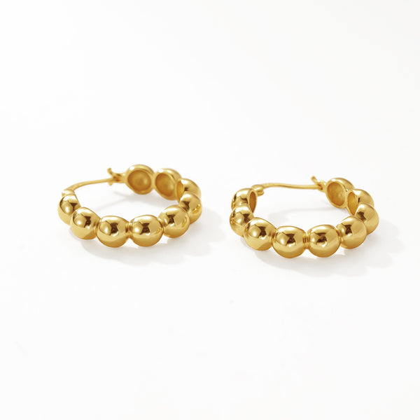 FE3207 Gold Bead Hoop Earring