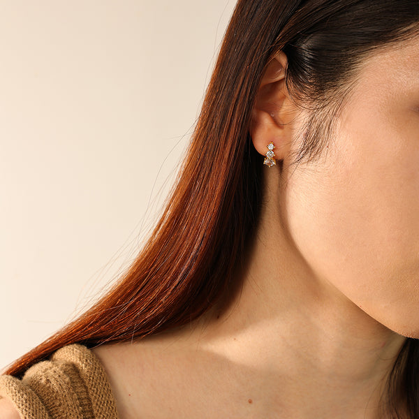 FE2823 925 Sterling Silver Triple Zirconia Hoop Earrings