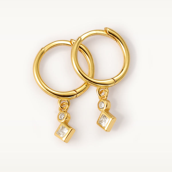 FE2086 925 Sterling Silver Geometric Zirconia Dangle Hoop Earrings