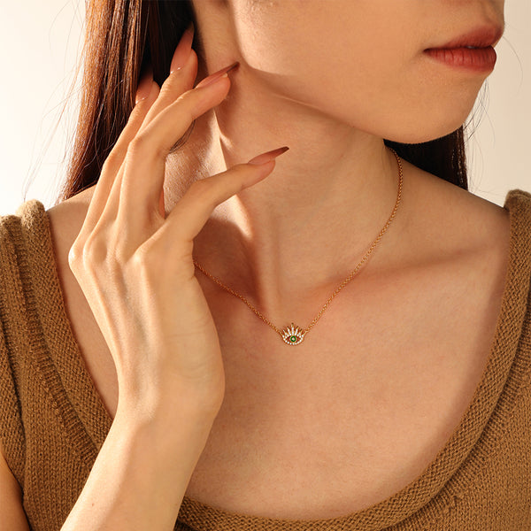 FX1176 925 Sterling Silver Pave Zircon Evil Eye Pendant Necklace