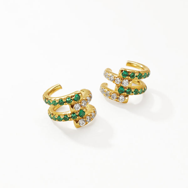 FE3149 Double Circle Green White CZ Ear Cuff