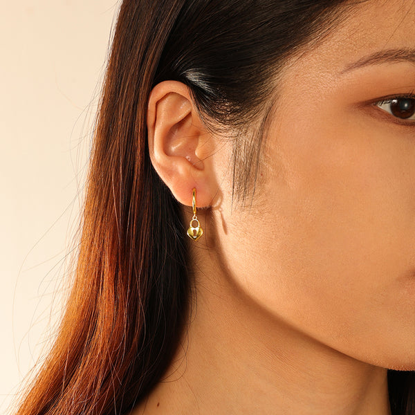 FE2847 925 Sterling Silver Hert Lock Hoop Earings