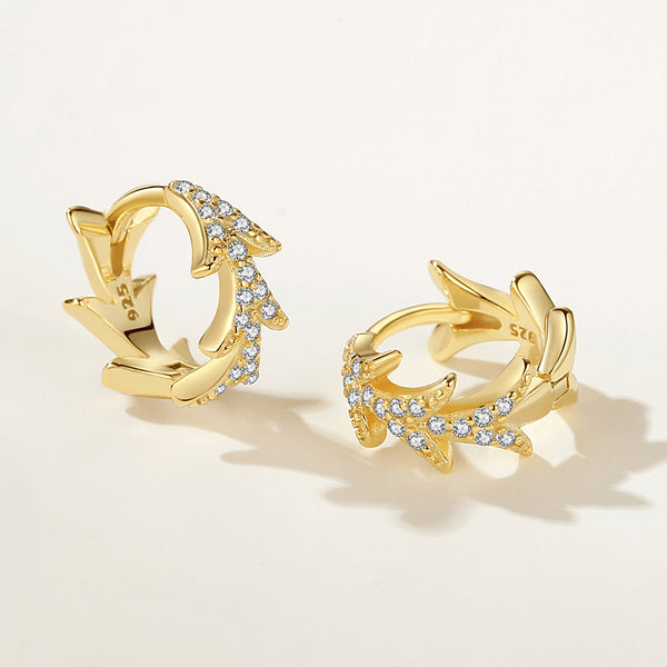 FE2183 925 Sterling Silver Pave CZ Leaf Hoop Earrings