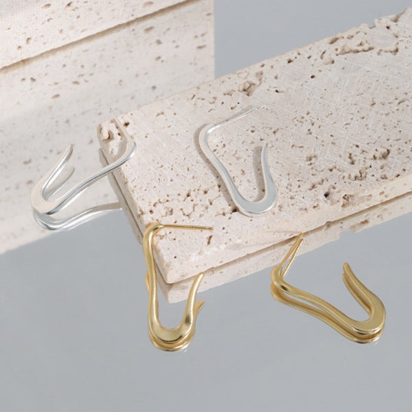 RHE1082 925 Sterling Silver Geometry Gold Women Hoops
