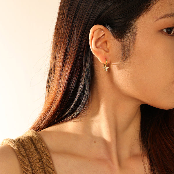 FE2714 925 Sterling Silver Pavé Zirconia Butterfly Dangle Earrings