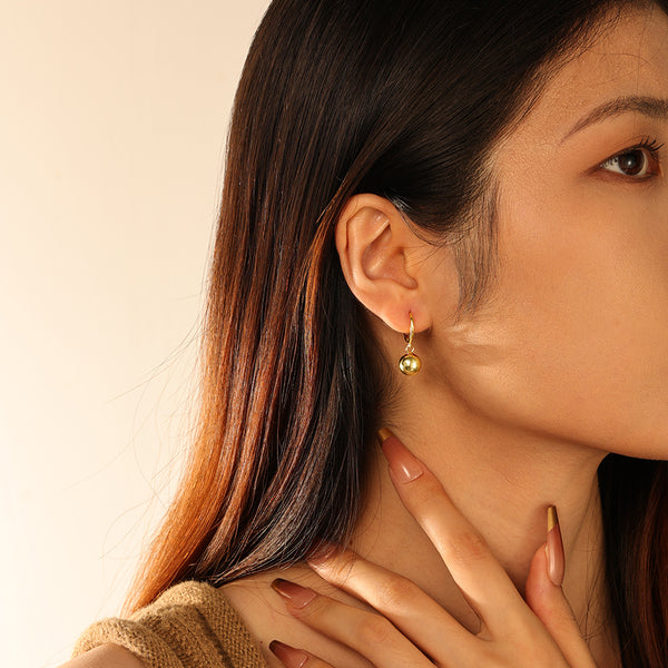 FE2749 925 Sterling Silver Round Gold Bead Dangle Earrings