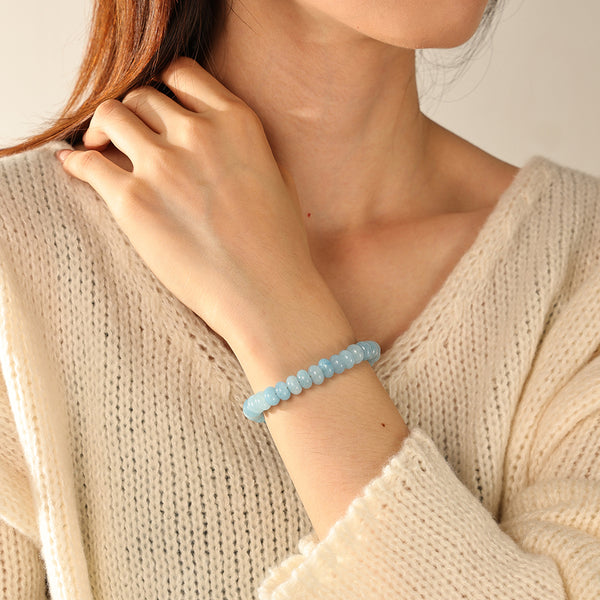 PB0147 925 Sterling Silver Blue Jade Charm Beaded Bracelet