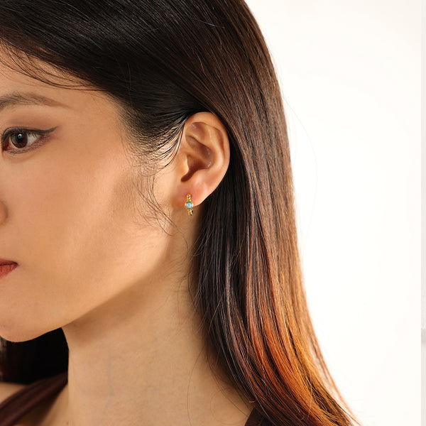 VFE0169 Eternity Bezel Setting Opal Twist Rope Hoops Earring