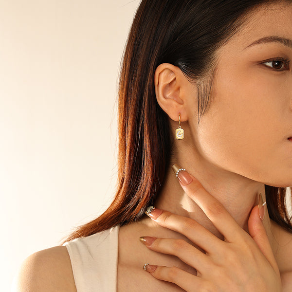 FE2955 925 Sterling Silver Square Plate CZ Moon Dangle Earring