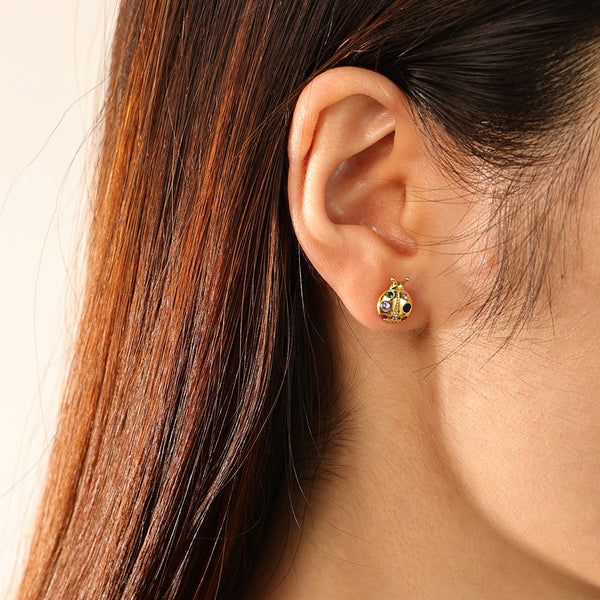 FE2834 925 Sterling Silver Ladybug CZ Stud Earrings