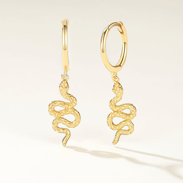 FE2140 925 Sterling Silver Pleated Snake Dangle Earrings