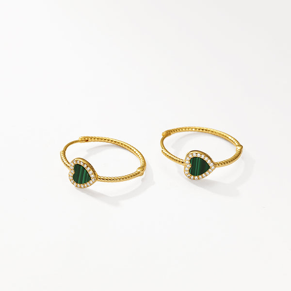 VFE0079 Heart Malachite Big Hoop Earrings