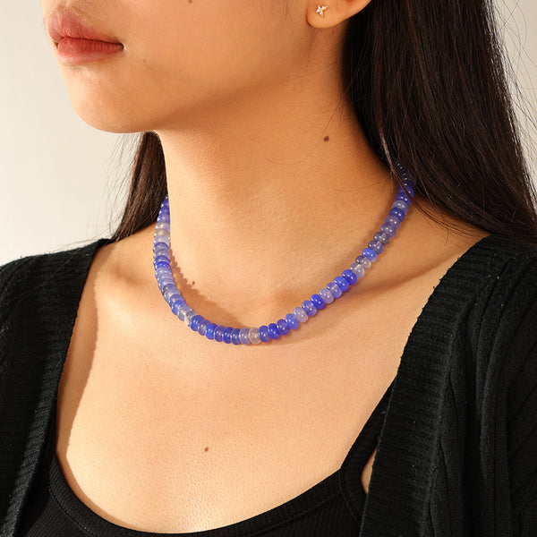 PN0188 925 Silver Purple Jade Charm Bead Necklaces
