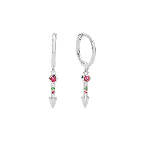 FE2904 925 Sterling Silver CZ Arrow Dangle Hoop Earrings