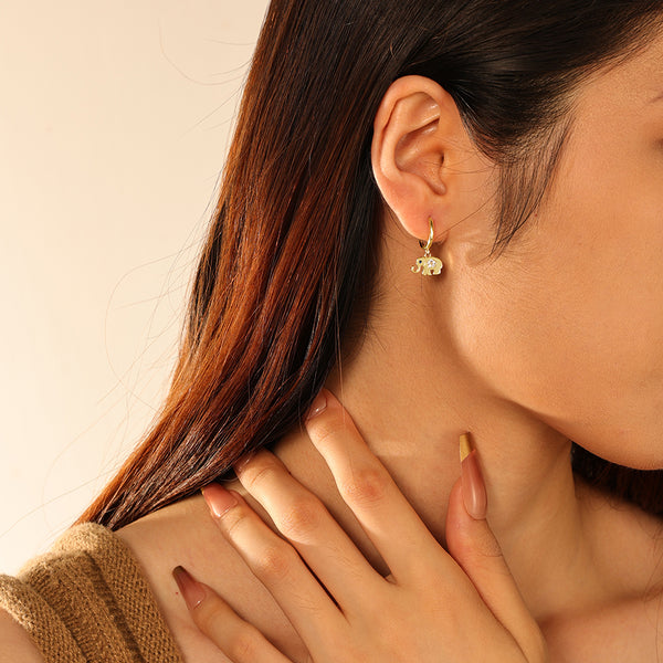 FE2816 925 Sterling Silver Animal Elephant Zircon Dangle Earrings