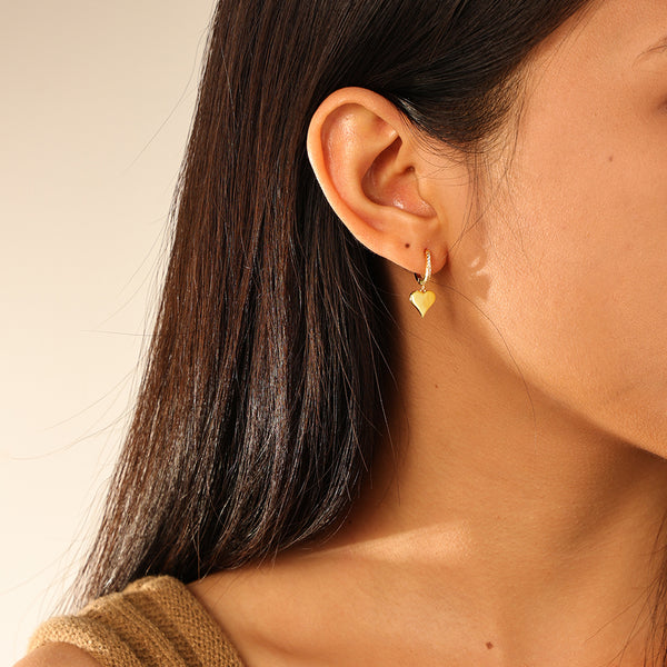 FE2873 925 Sterling Silver Polished Heart Dangle Hoop Eaarings