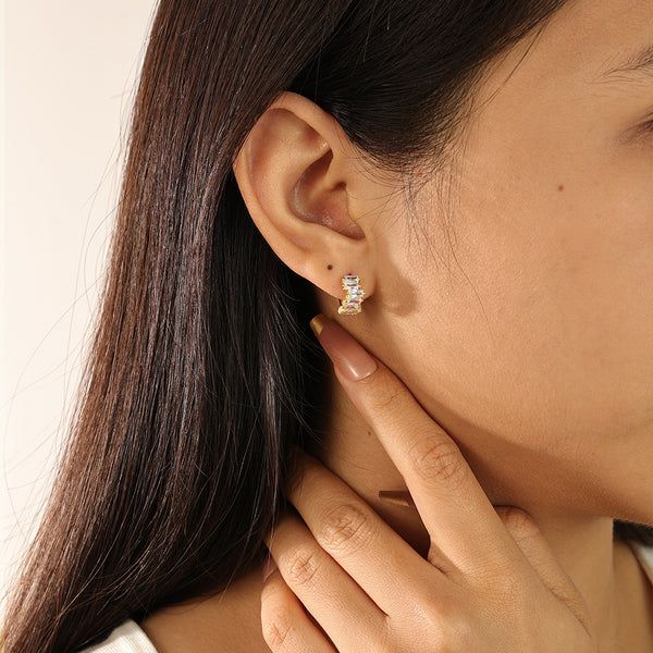 FE2118 925 Sterling Silver Baguette CZ Hoop Earrings