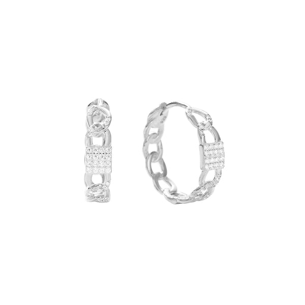 FE2858 925 Sterling Silver Cubic Zirconia Chain Hoop Earring
