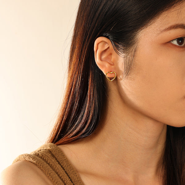 FE2901 925 Sterling Silver Hollow Heart Hoop Earrings