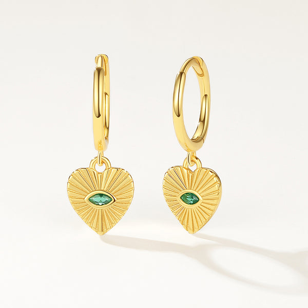 FE2099 925 Sterling Silver Green CZ Heart Pendant Earrings
