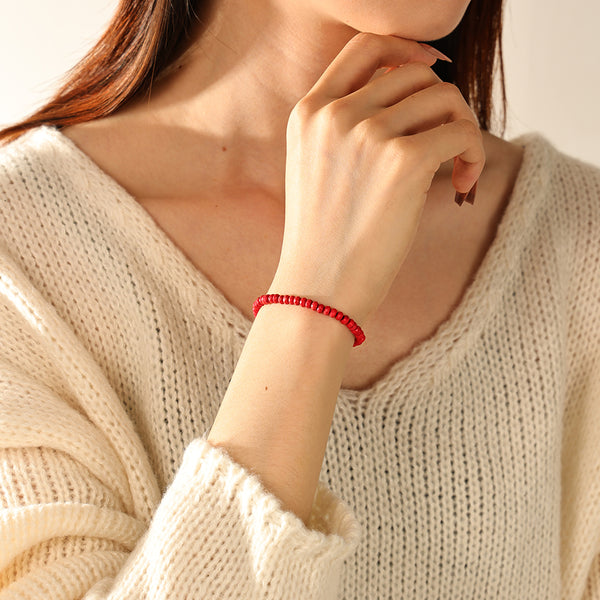 PB0126 925 Sterling Silver Red Coral Beaded Bracelets